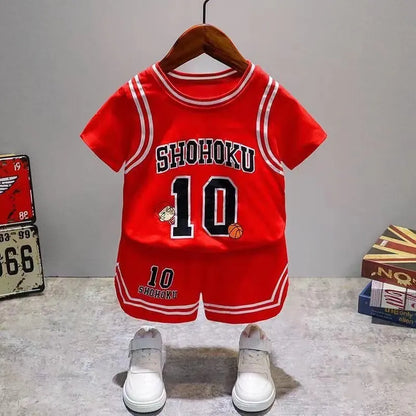 Children Cotton Clothes Baby Boys Sport Set Sport BasketBall O-Neck T-shirt Shorts 2Pcs/sets Infant Fashion Toddler Tracksuits