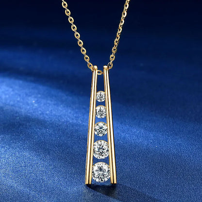 Exquisite Geometric Trapezoid Pendant Necklace 925 Sterling Silver Round Full Moissanite Necklaces for Women Jewelry Gift