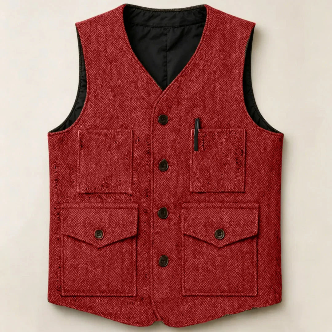 Men Vest Brown Herringbone Single Button With Pocket Waistcoat For Wedding Party Business Work Office Daily Casual Men Suit Vest