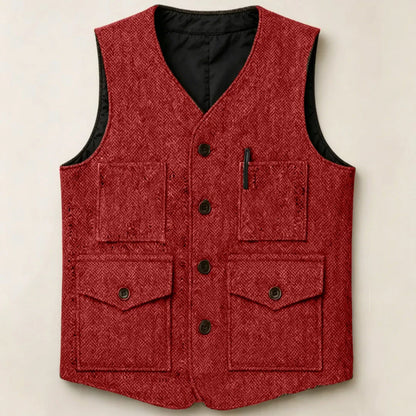 Men Vest Brown Herringbone Single Button With Pocket Waistcoat For Wedding Party Business Work Office Daily Casual Men Suit Vest