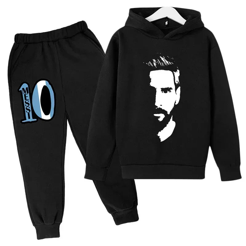 Spring Autumn Children's Hoodie Set Messi Avatar Printed Sportswear Hoodie Pants Suit 2-piece Set Boy Girl Kid Clothes Tracksuit