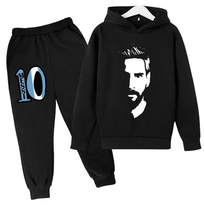 Spring Autumn Children's Hoodie Set Messi Avatar Printed Sportswear Hoodie Pants Suit 2-piece Set Boy Girl Kid Clothes Tracksuit