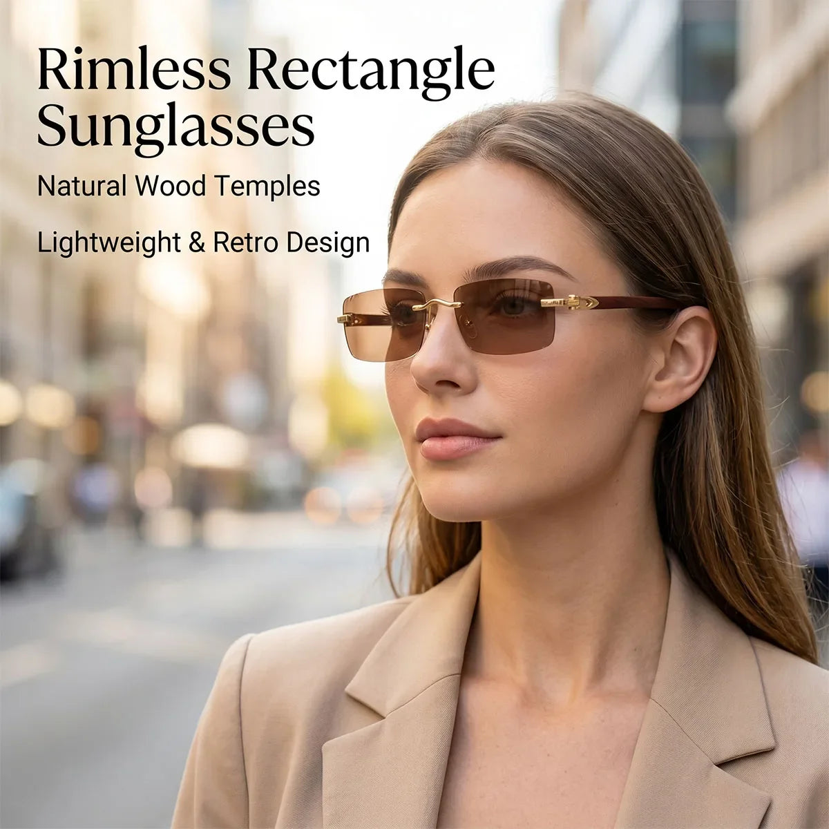 Rimless Sunglasses Women Trendy Gradual Change Square Fashion Glasses Luxury Vacation Sunscreen Sunglass Men Lentes De Sol Mujer