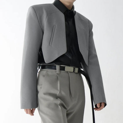 Men Blazer Solid Color Open Stitch Long Sleeve Irregular Thin Suits Men 2024 Streetwear Fashion Casual Crop Coats S-5XL