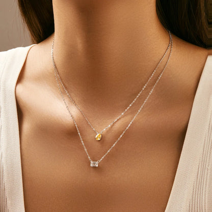 925 Sterling Silver Geometric Cubic Zirconia Pendant Necklace Fashion Stackable Asymmetrical Jewelry For Women Fine Gifts