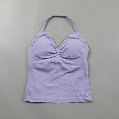 Yoga Longline Strappy Top Leggings Set Women's Backless Camisole Built-In bra Vest High-Waisted Hip Lift Gym Shorts Sports Set