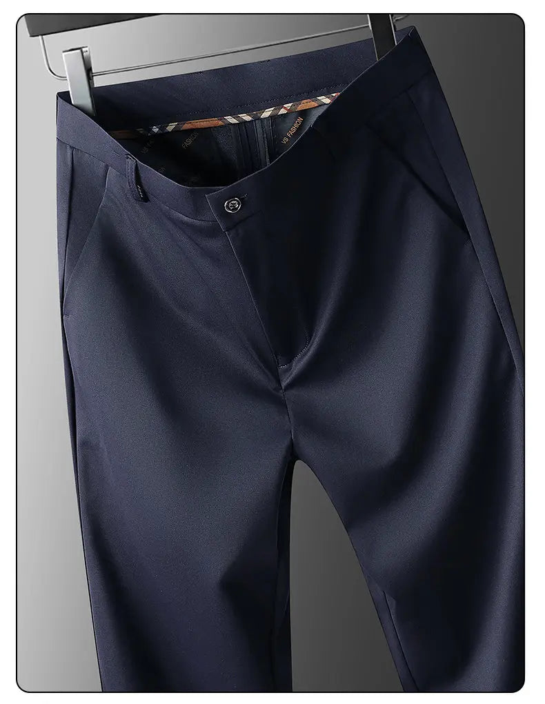 Men's Stretch Pants with Embroidery Casual Suit Pants Wrinkle Resistant Dress Pants