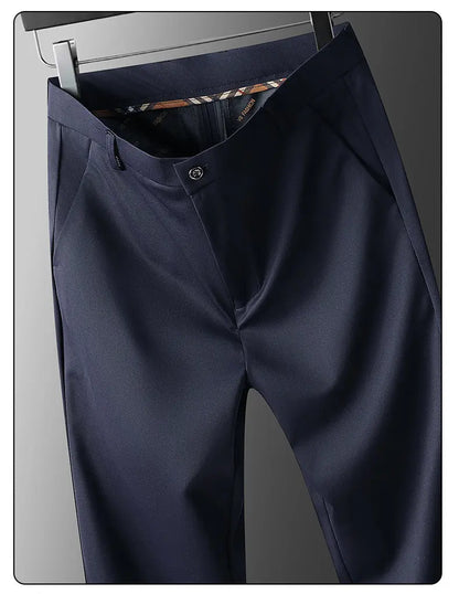 Men's Stretch Pants with Embroidery Casual Suit Pants Wrinkle Resistant Dress Pants