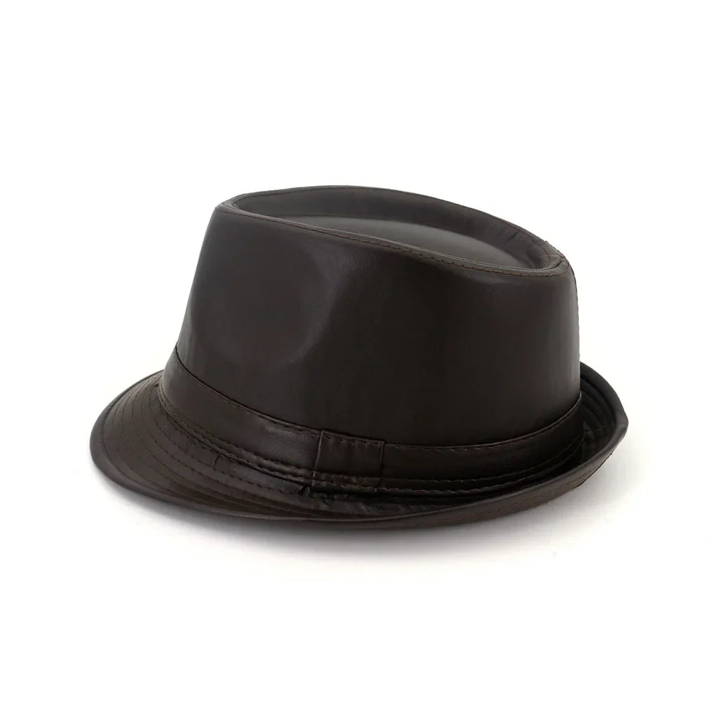 British Top Jazz Hat Minimalist PU Leather Gentleman Hats Men's and Women's Couple Hat Fedoras Party Wedding Cap Father Hat Gift