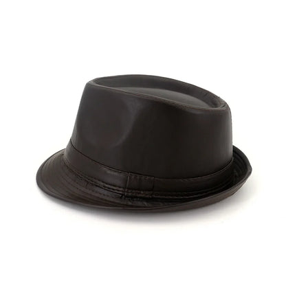 British Top Jazz Hat Minimalist PU Leather Gentleman Hats Men's and Women's Couple Hat Fedoras Party Wedding Cap Father Hat Gift