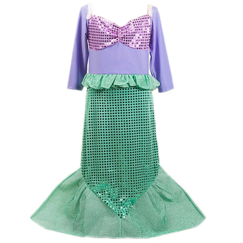 Little Girls Summer Clothing Children Ariel Mermaid Cosplay Blue Green Pink Sunshine Beach Enjoy Vacation Princess Ruffles Dress