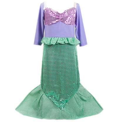 Little Girls Summer Clothing Children Ariel Mermaid Cosplay Blue Green Pink Sunshine Beach Enjoy Vacation Princess Ruffles Dress