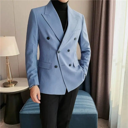 Classic Luxury Striped Men Suit Jacket Fashion Double Breasted Business Office Wedding Tuxedos Male High Quality Slim Fit Blazer
