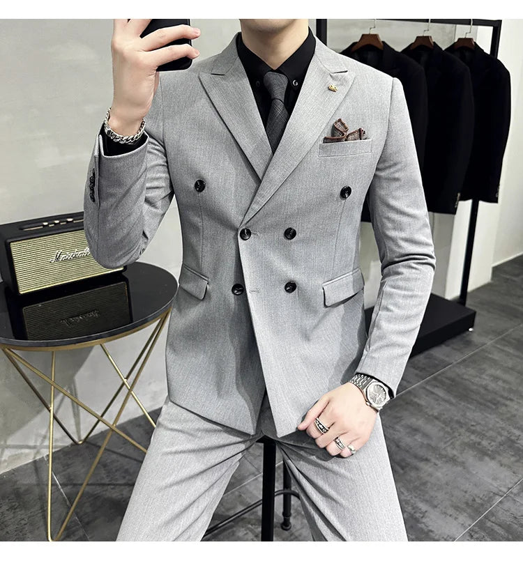 Jackets + Pants / Groom's Wedding Dress Best Fashion Mans Double -breasted Suit Blazer Trousers Male Formal Business Office Suit