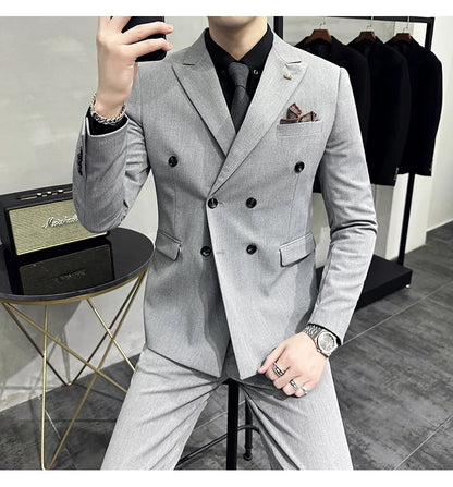 Jackets + Pants / Groom's Wedding Dress Best Fashion Mans Double -breasted Suit Blazer Trousers Male Formal Business Office Suit