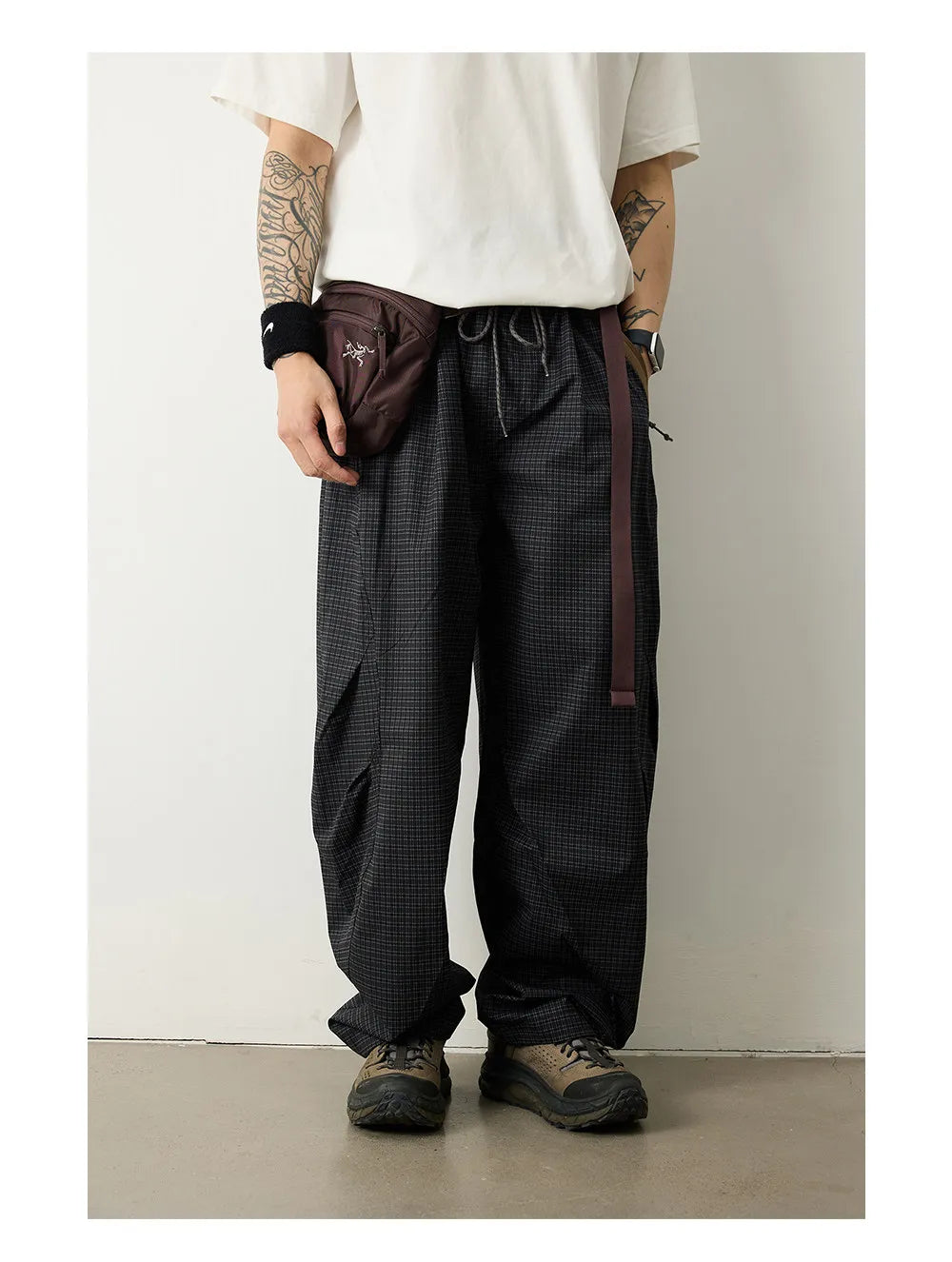 Unisex Lightweight Parachute Pants Spring Summer Outdoor Hiking Plaid Patchwork Color Block Loose Fit Casual Streetwear Trendy