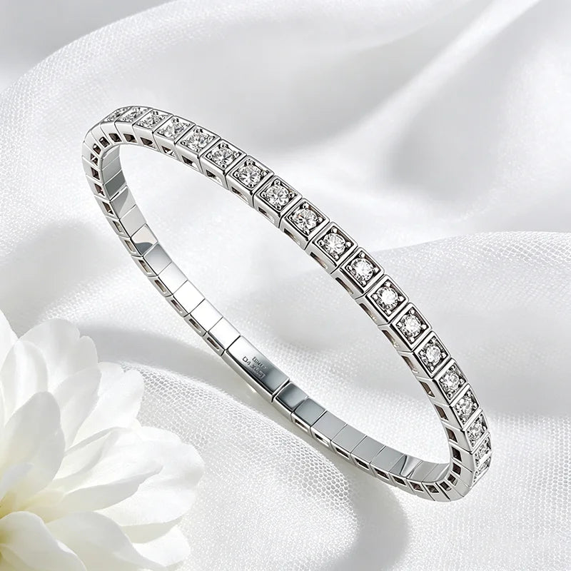 Certified D Color 2.5mm Moissanite Bangles for Women Full Diamond Men Hip Hop Tennis Bracelet 925 Sterling Silver Jewelry