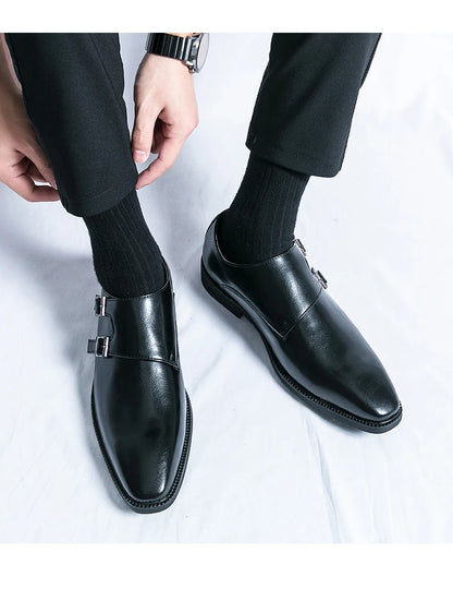 Men's Monk Leather Shoes Pointed Toe Buckle Dress Shoes Oxfords Classic Retro Business Office Wedding Comfortable