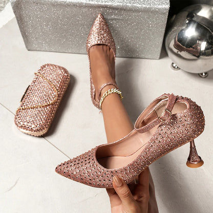 Elegant Italian Design Green Heels and Rhinestone Handbag Set for Nigerian Women - Perfect for Weddings and Parties