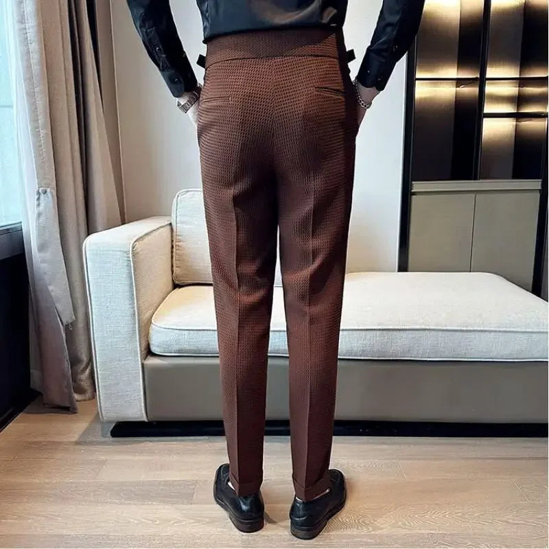 High Waisted Suit Pants for Men 2026 New Solid Color Formal Pantalones Hombre Casual Slim Fit Dress Pants Trousers Men Clothing