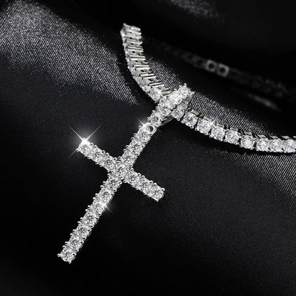 Full Moissanite Tennis Necklace with Pendant 925 Sterling Sliver Plated 18k Chain for Man Sparkling HipHop Party Jewely