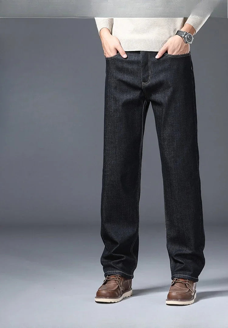 Men's Fleece Lined Thicken Jeans Winter Warm Stretch Slim Fit Denim Pants Comfortable Soft Trousers for Daily Work Wear Clothing