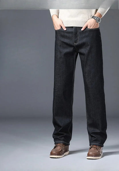 Men's Fleece Lined Thicken Jeans Winter Warm Stretch Slim Fit Denim Pants Comfortable Soft Trousers for Daily Work Wear Clothing