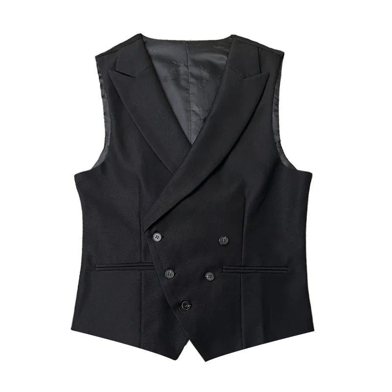 Man Waistcoat Vintgae Slim Turn Down Collar Male Suit Vest Simple Double-breasted Breathable Casual Versatile Men Vest