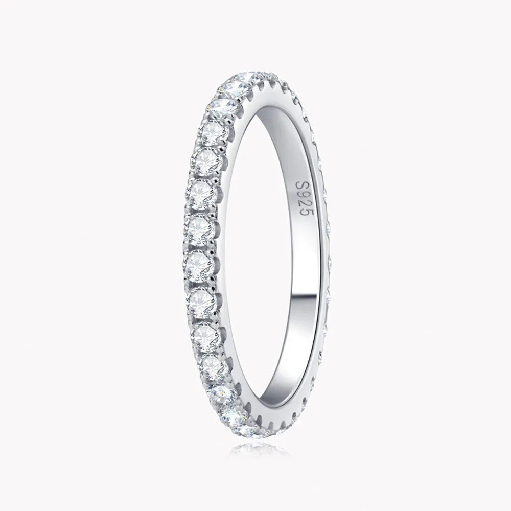 2mm D Color Moissanite Ring 925 Sterling Sliver Solid 18k White Gold Eternity Band Wedding Engagement Rings For Women