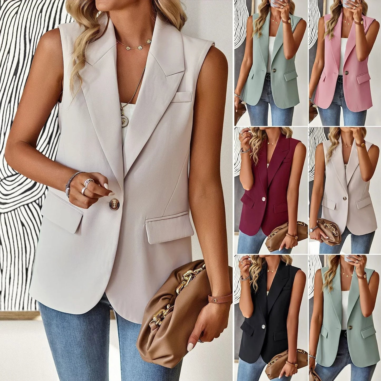 Blazer Women Clothing Coat Vest Solid Single-breasted Casual Elegant Fashion Sleeveless Solid Street Jacket Clothing New