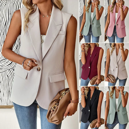 Blazer Women Clothing Coat Vest Solid Single-breasted Casual Elegant Fashion Sleeveless Solid Street Jacket Clothing New