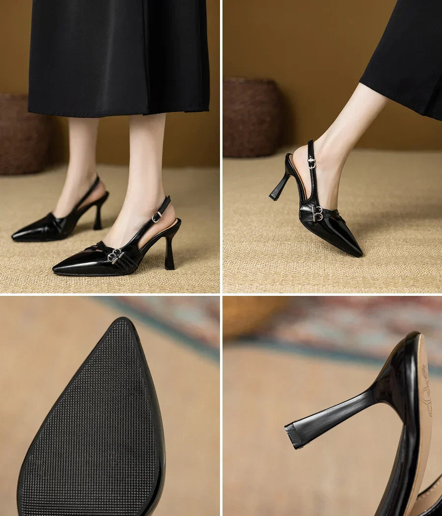 2025 Summer Classic Black Women Sandals Fashion 9cm High Stiletto Heels Lady Party Shoes Plus Small Big Size 33 43 47