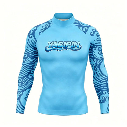 Quick Dry Long Sleeve Rash Guard for Men with High Collar – Sun Protection Beach Swim Tee