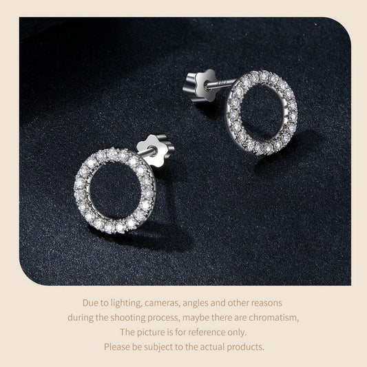 Forever Clear Moissanite 925 Sterling Silver Circle Round Stud Earrings Dazzling Ideal Cut Lab Created Diamond Bijoux