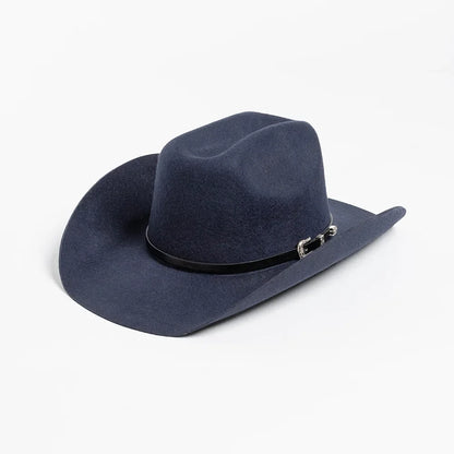 New Autumn Winter Women Fedoras with Belt Buckle Wide Brim Rolled Wool Cowboy Hat M L Size Obtainable