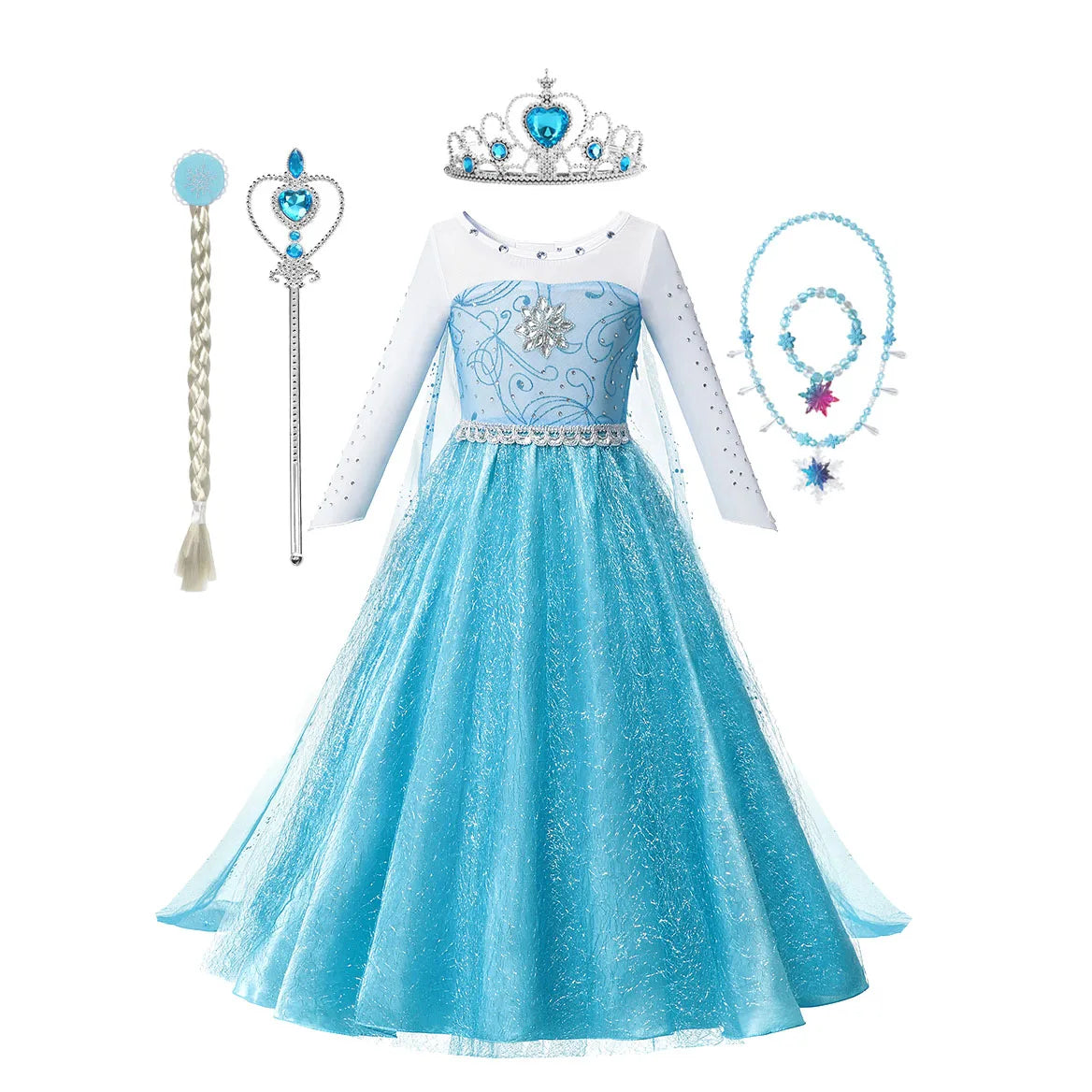 Snow Queen Elsa Long Sleeve Costume Girls Princess Dress Toddler Halloween Cosplay Clothes Birthday Party Vesidos For 2-10 Years