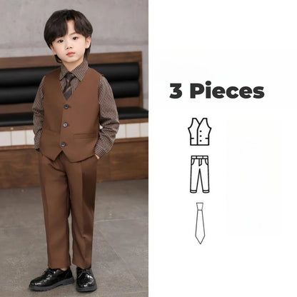 Spring Autumn Boys Elegant Suit Set 3 Pieces Vest Pants With Tie Wedding Guest Outfit Hot Sale Kids Suits Piano Performance