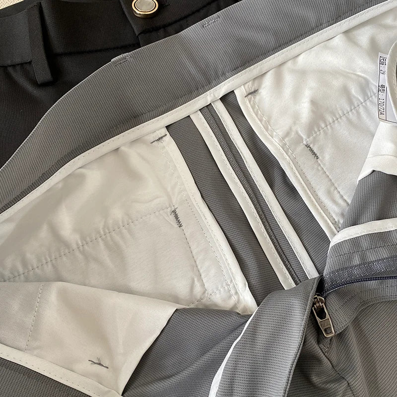 Summer New Light Thin Ice Silk Solid Color Casual Trousers High Quality Fashion Slim Fit Business Social Office Suit Pants