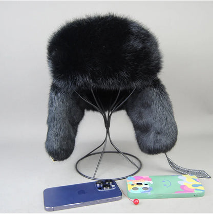 2026 Fashion Men's 100% Natural Rabbit Fur Bomber Hats Winter Russian Man Warm Real Sheepskin Leather Hat Male Real Fur Caps