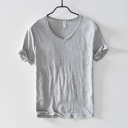 100% Cotton Short Sleeve V-Neck T Shirt Men Solid White Men T-Shirt Summer Comfortable and Breathable Soft Tshirt Mens Camiseta