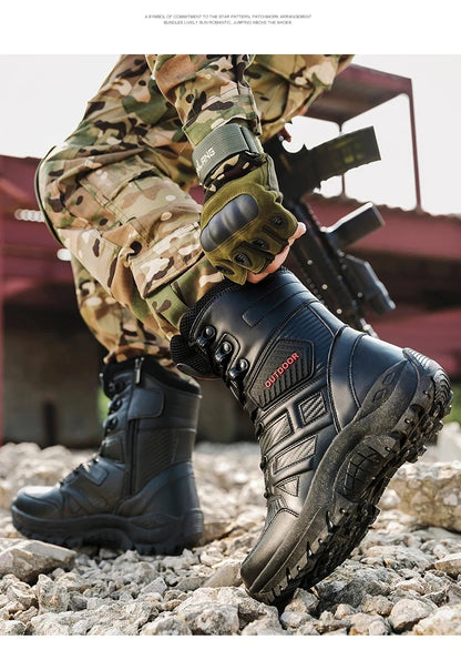 High Quality Men's Brand High-Top Leather Boots Breathable Desert Combat Men's Boots Outdoor Shoes Non-slip Hiking Ankle Boots