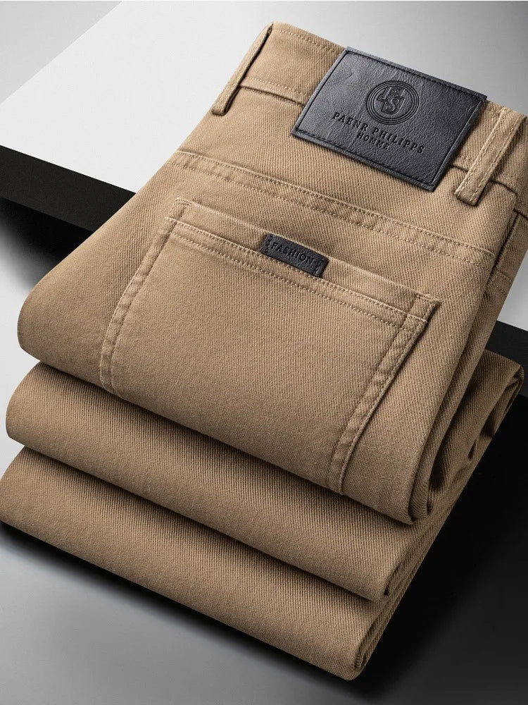 High Quality Lyocell Jeans Men Spring Autumn New Fashion Straight Long Pants Soft Business Brand Classic Stretch Denim Trousers