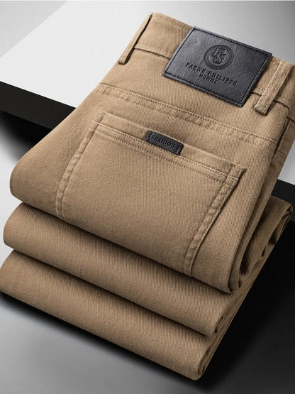 High Quality Lyocell Jeans Men Spring Autumn New Fashion Straight Long Pants Soft Business Brand Classic Stretch Denim Trousers