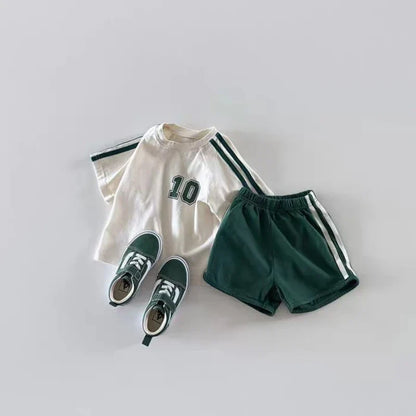 Boys' Korean Style Summer Fashion Set Cute Children's Baby Trendy Striped Color Block Two-Piece Suit