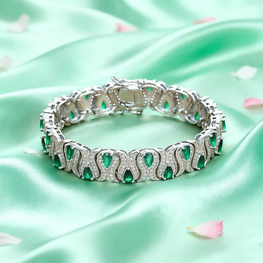 Bracelet avec pierres précieuses cultivées émeraude/rubis 3*5mm pour femmes, en argent S925, motif tulipe, bijou de luxe scintillant, cadeau de fête