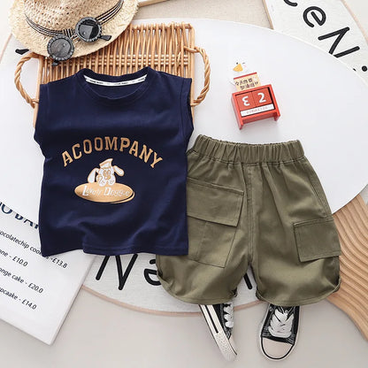 0-5-Year-Old Boys' Set Summer Children's Sleeveless Top Casual Shorts Two-Piece Set Men's Baby Fashion Clothes