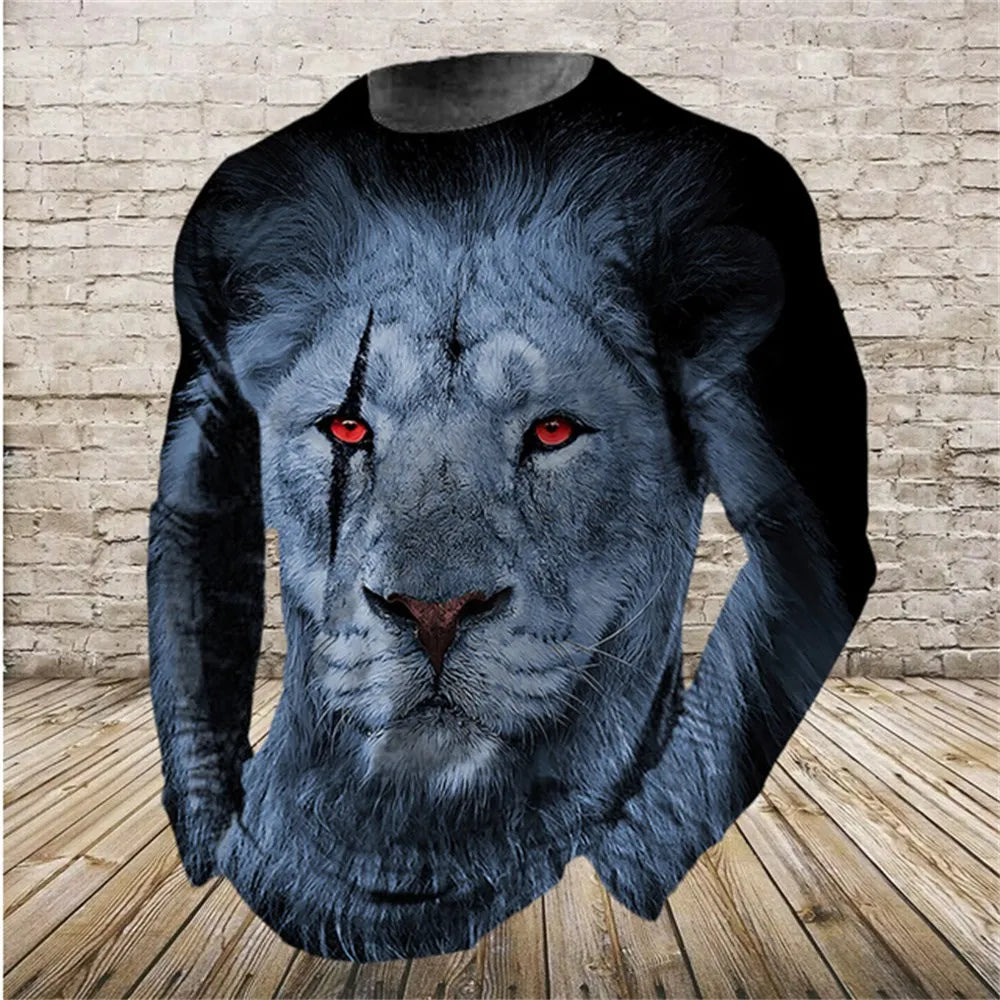 Retro Men's Long Sleeve T-shirt Animal Print Shirt Animal Pattern Clothing Street Apparel Sleeve Top Men's Plus Size XS-5XL