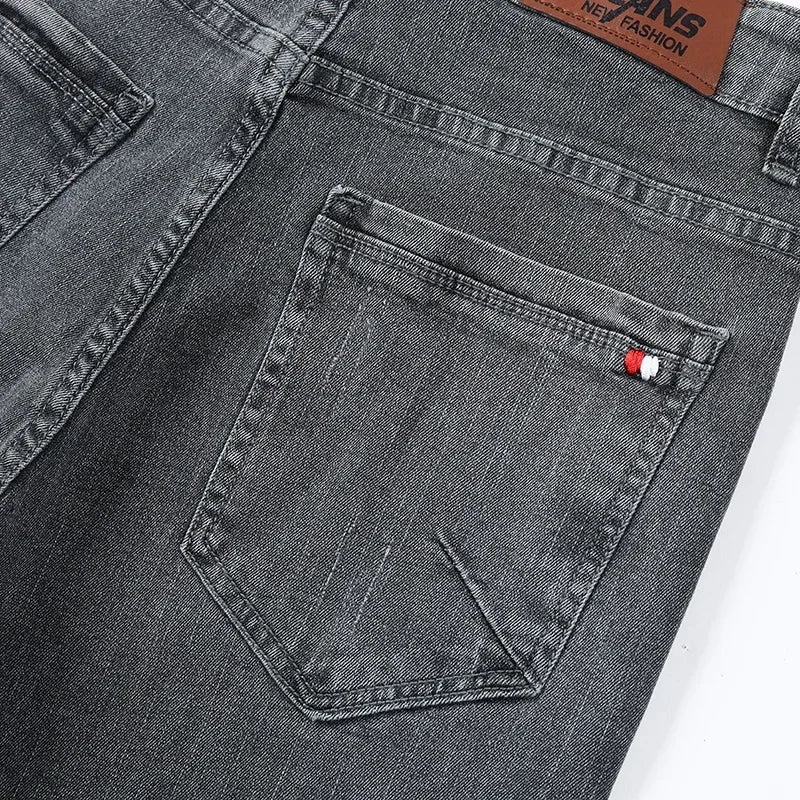 Spring Autumn Men's Stretch Slim Fit Jeans Gray Korean Fashion Skinny Small Straight Denim Pants Casual Trousers Male Clothes