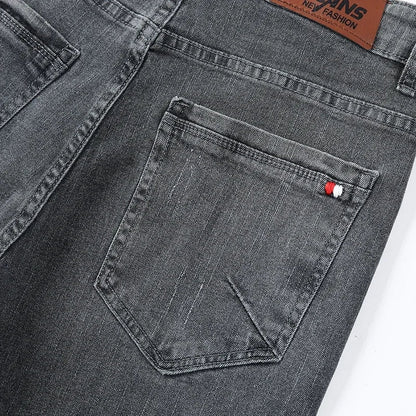 Spring Autumn Men's Stretch Slim Fit Jeans Gray Korean Fashion Skinny Small Straight Denim Pants Casual Trousers Male Clothes