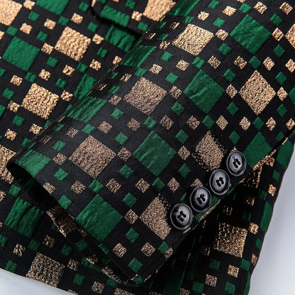 Autumn New Luxury Men Slim Fit Lattice Stage Casual Suit Coat New Silver Burgundy Green Men Groom Wedding Suit Lattice Coats